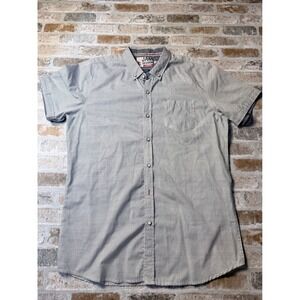 Jam Session Mens Slim Fit Short Sleeve Button Down Shirt Grey Geometric Print XL